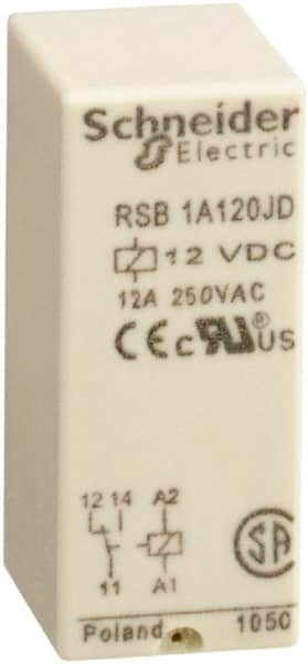 Schneider Electric - 3,000 VA Power Rating, Electromechanical Plug-in General Purpose Relay - 12 Amp at 250 VAC & 12 Amp at 28 VDC, 1CO, 12 VDC - Caliber Tooling