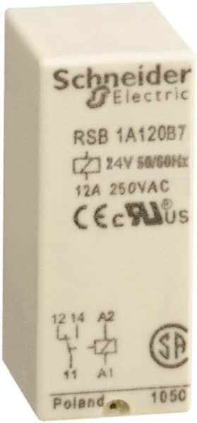 Schneider Electric - 3,000 VA Power Rating, Electromechanical Plug-in General Purpose Relay - 12 Amp at 250 VAC & 12 Amp at 28 VDC, 1CO, 24 VAC - Caliber Tooling