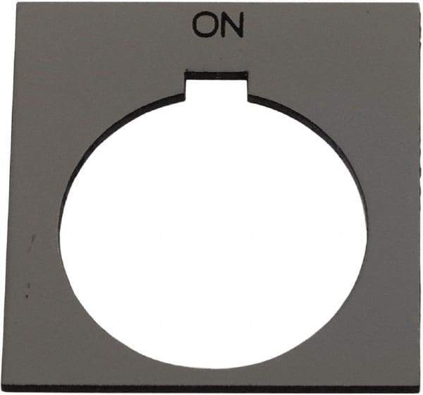 Schneider Electric - Square, Plastic Legend Plate - On - Silver Background, Black Letters, 1.2 Inch Hole Diameter, 1-3/4 Inch Square - Caliber Tooling