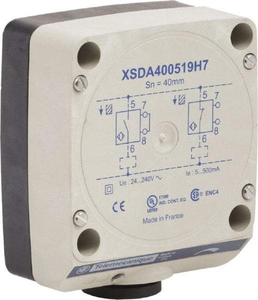 Telemecanique Sensors - NPN, PNP, NO/NC, 40mm Detection, Rectangular, Inductive Proximity Sensor - 2 Wires, IP67, 24 to 240 VAC, 80mm Wide - Caliber Tooling