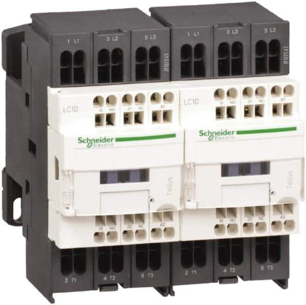 Schneider Electric - 3 Pole, 24 Coil VDC, 9 Amp at 440 VAC, Reversible IEC Contactor - 1 Phase hp: 0.5 at 115 VAC, 1 at 230/240 VAC, 3 Phase hp: 2 at 200/208 VAC, 2 at 230/240 VAC, 5 at 460/480 VAC, 7.5 at 575/600 VAC - Caliber Tooling