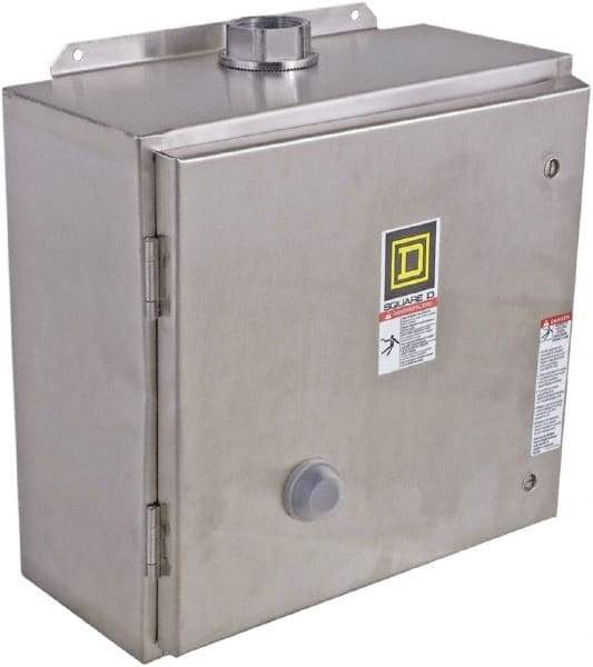 Square D - 110 Coil VAC at 50 Hz, 120 Coil VAC at 60 Hz, 45 Amp, NEMA Size 2, Reversible Enclosed Enclosure NEMA Motor Starter - 3 Phase hp: 10 at 200 VAC, 15 at 230 VAC, 25 at 460 VAC, 25 at 575 VAC, 4x Enclosure Rating - Caliber Tooling