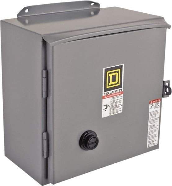 Square D - 208 Coil VAC at 60 Hz, 27 Amp, NEMA Size 1, Reversible Enclosed Enclosure NEMA Motor Starter - 3 Phase hp: 10 at 460 VAC, 10 at 575 VAC, 7-1/2 at 200 VAC, 7-1/2 at 230 VAC, 12 Enclosure Rating - Caliber Tooling