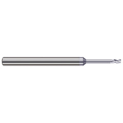 Corner Radius End Mill: 0.015″ Dia, 0.023″ LOC, 0.002″ Radius, 3 Flutes, Solid Carbide 2-1/2″ OAL, 1/8″ Shank Dia, 42 ° Helix, TiB2 Coated, Corner Radius End