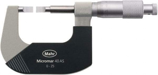 Mahr - 2" to 3" Mechanical Satin Chrome Coated Blade Micrometer - 0.0001" Graduation, 0.031" Blade Thickness, Ratchet Thimble, Rotating Spindle - Caliber Tooling