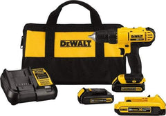 DeWALT - 20 Volt 1/2" Chuck Mid-Handle Cordless Drill - 0-450 & 0-1500 RPM, Single-Sleeve Ratcheting Chuck, Reversible, 3 Lithium-Ion Batteries Included - Caliber Tooling