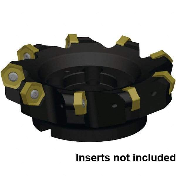 Kennametal - 4 Inserts, 80mm Cut Diam, 27mm Arbor Diam, 8mm Max Depth of Cut, Indexable Square-Shoulder Face Mill - 45° Lead Angle, 50mm High, HNPJ130720ANSNGD Insert Compatibility, Through Coolant, Series Dodeka MAX - Caliber Tooling