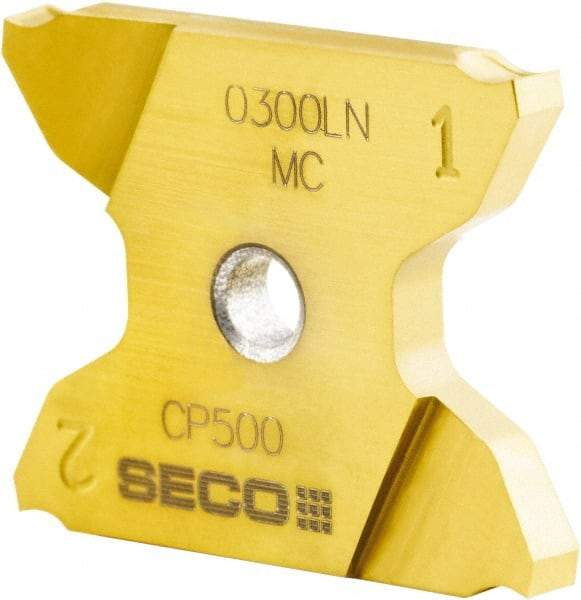 Seco - 2503009-A0031RNX4GK MC Grade CP500, 0.031" Cutting Width Carbide Grooving Insert - 0.169" Max Depth of Cut, Right Hand, 0.0035" Corner Radius, TiAlN/TiN Finish - Caliber Tooling