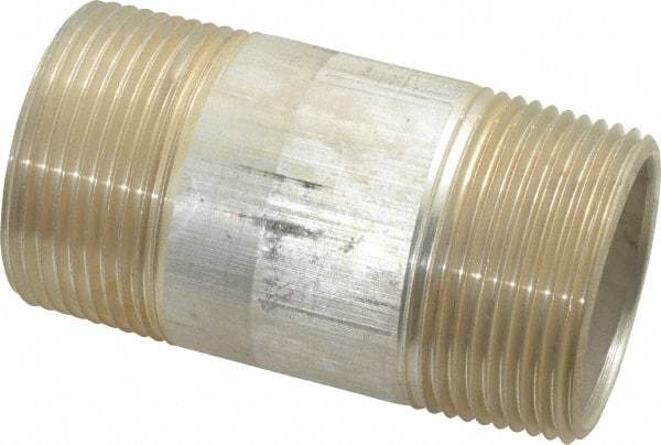 Merit Brass - 1-1/4" Pipe, 3" Long, Aluminum Pipe Nipple - Grade 6061, Threaded - Caliber Tooling