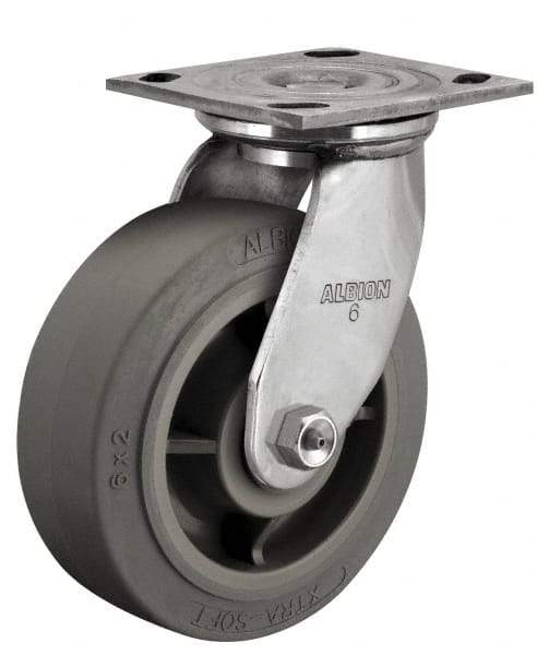 Albion - 4" Diam x 2" Wide x 5-5/8" OAH Top Plate Mount Swivel Caster - Glass Filled Nylon, 800 Lb Capacity, Delrin Bearing, 4 x 4-1/2" Plate - Caliber Tooling