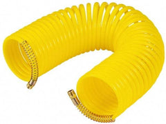 Value Collection - 3/8" ID, 3/8 Thread, 50' Long, Yellow Nylon Coiled & Self Storing Hose - Swivel Both Ends - Caliber Tooling