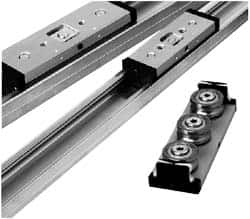 Pacific Bearing - 480mm OAL x 65mm Overall Width x 27mm Overall Height Self Lubricated Linear Guide Systems - 80mm Between Holes, 1338 Lb. Capacity - Caliber Tooling