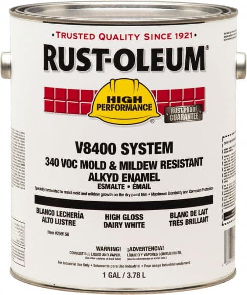 Rust-Oleum - 1 Gal High Gloss Dairy White Enamel - 250 to 425 Sq Ft/Gal Coverage, <340 g/L VOC Content - Caliber Tooling