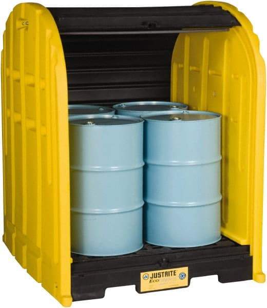 Justrite - 4 Drum, 79 Gal Sump Capacity, Drum Cover Pallet - 5.71' Long x 5.06' Wide x 6.27' High, Vertical Storage, Polyethylene - Caliber Tooling