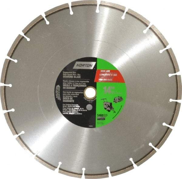 Norton - 14" Diam, 1" Arbor Hole Diam, Wet & Dry Cut Saw Blade - Diamond-Tipped, Standard Round Arbor - Caliber Tooling