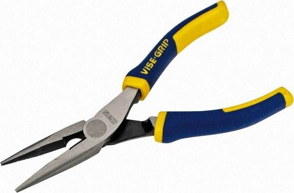 Irwin - 6" OAL, 1-25/32" Jaw Length x 23/32" Jaw Width, Long Nose Side Cutting Pliers - Serrated Jaw, Standard Head, ProTouch Handles - Caliber Tooling