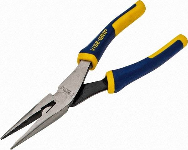 Irwin - 8" OAL, 2-5/16" Jaw Length x 15/16" Jaw Width, Long Nose Side Cutting Pliers - Serrated Jaw, Standard Head, ProTouch Handles - Caliber Tooling