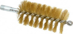 Schaefer Brush - 4-1/2" Brush Length, 2-1/4" Diam, Double Stem, Single Spiral Tube Brush - 8" Long, Brass, 1/4" NPSM Male Connection - Caliber Tooling