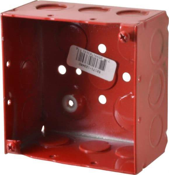 Thomas & Betts - 2 Gang, (17) 1/2 & 3/4" Knockouts, Steel Square Fire Alarm Box - 4" Overall Height x 4" Overall Width x 2-1/8" Overall Depth - Caliber Tooling