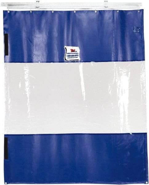 TMI, LLC - 24' Door Width x 8' Door Height PVC Solid with Vision Panel (Style) Industrial Curtain Kit - Blue/Clear - Caliber Tooling