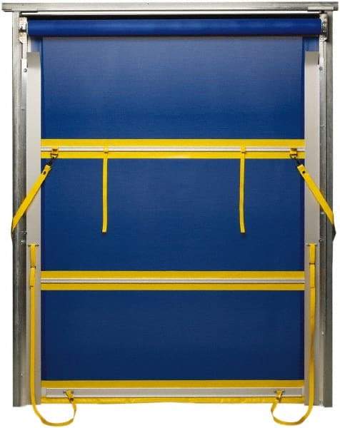 TMI, LLC - 6' Door Width x 8' Door Height PVC Mesh Bug Screen & Spring Loaded Manuel (Style) Roll Up Dock Screen - Blue/Yellow - Caliber Tooling