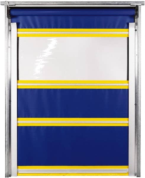 TMI, LLC - 8' Door Width x 8' Door Height PVC Solid with Vision Panel & In-Tube Motorized (Style) Roll Up Dock Screen - Blue/Yellow/Clear - Caliber Tooling