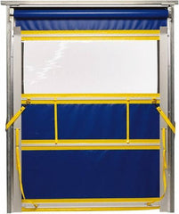 TMI, LLC - 8' Door Width x 8' Door Height PVC Solid with Vision Panel & Spring Loaded Manual (Style) Roll Up Dock Screen - Blue/Yellow/Clear - Caliber Tooling