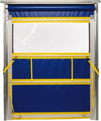 TMI, LLC - 6' Door Width x 8' Door Height PVC Solid with Vision Panel & Spring Loaded Manual (Style) Roll Up Dock Screen - Blue/Yellow/Clear - Caliber Tooling