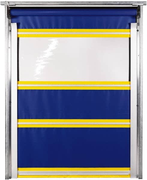 TMI, LLC - 10' Door Width x 12' Door Height PVC Solid with Vision Panel & In-Tube Motorized (Style) Roll Up Dock Screen - Blue/Yellow/Clear - Caliber Tooling