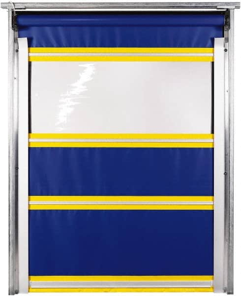 TMI, LLC - 10' Door Width x 10' Door Height PVC Solid with Vision Panel & In-Tube Motorized (Style) Roll Up Dock Screen - Blue/Yellow/Clear - Caliber Tooling