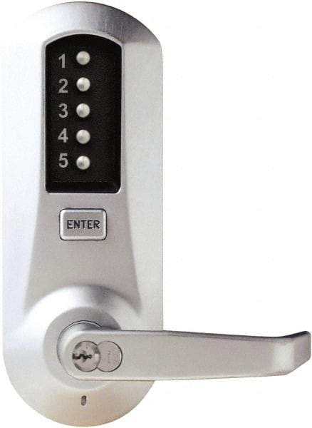 Kaba Access - Combination Entry Lever Lockset with Key Override - 2-3/4" Back Set, No Cylinder, Zamak3, Satin Chrome Finish - Caliber Tooling