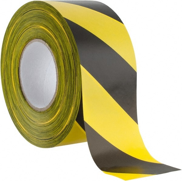 PRO-SAFE - 1000 Ft. Long x 3 Inch Wide Roll, Polyethylene, Black and Yellow, Barricade and Flagging Tape - Caliber Tooling