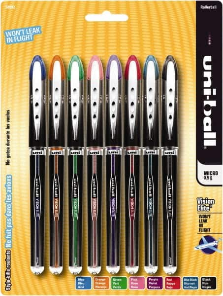 Uni-Ball - Roller Ball 0.8mm Stick Pen - Black, Blue, Black, Blue, Green, Orange, Pink, Purple & Red - Caliber Tooling