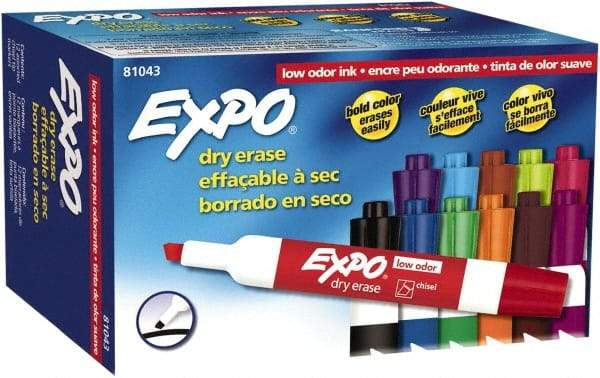 Expo - Aqua, Black, Blue, Brown, Green, Lime, Orange, Pink, Plum, Pumpkin, Purple & Red Low Odor Chisel Tip 12 Pack Dry Erase Markers - For Use with Dry Erase Marker Boards - Caliber Tooling