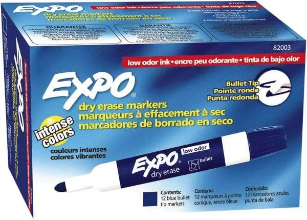 Expo - Blue Low Odor Bullet Tip 12 Pack Dry Erase Markers - For Use with Dry Erase Marker Boards - Caliber Tooling