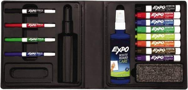 Expo - Assorted Colors, Low Odor 4 Fine Point, 8 Chisel Tip Dry Erase Markers - Includes Cleaning Fluid, For Use with Dry Erase Marker Boards - Caliber Tooling