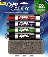 Expo - Red, Black, Blue & Green Low Odor Chisel Tip Markers 4 Pack Dry Erase Markers - Includes Eraser & Caddy Organizer, For Use with Dry Erase Marker Boards - Caliber Tooling