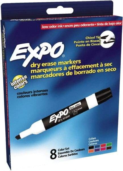 Expo - Black, Blue, Brown, Green, Orange, Pink, Purple & Red Low Odor Chisel Tip 8 Pack Dry Erase Markers - For Use with Dry Erase Marker Boards - Caliber Tooling