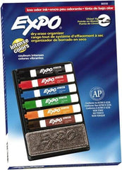 Expo - Black, Blue, Brown, Green, Orange, & Red Low Odor Chisel Tip Markers 6 Pack Dry Erase Markers - Includes Eraser & Organizer, For Use with Dry Erase Marker Boards - Caliber Tooling