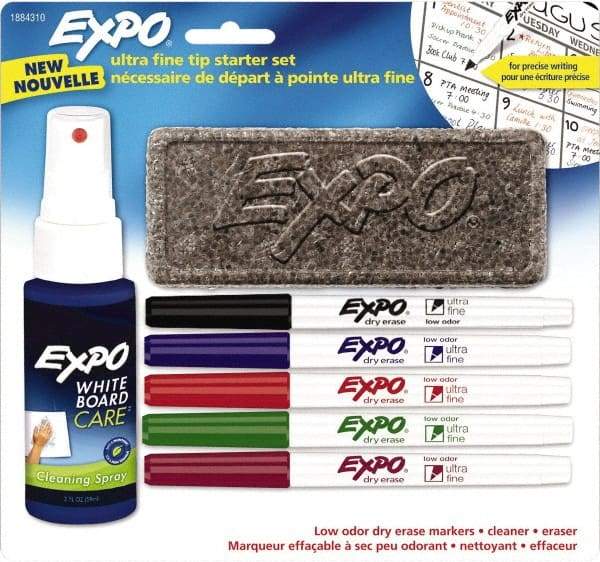 Expo - Black, Blue, Red, Green & Plum Low Odor Ultra Fine Tip 4 Pack Dry Erase Markers - Includes 2 oz Cleaning Fluid & Eraser, For Use with Dry Erase Marker Boards - Caliber Tooling