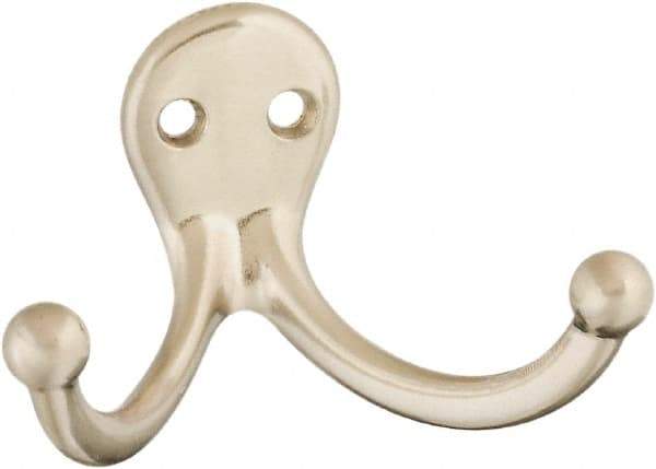 National Mfg. - 2" Wide x 1" High x 0.11" Thick, Double Prong Robe Hook - 1-3/4" Projection, Satin Nickel - Caliber Tooling