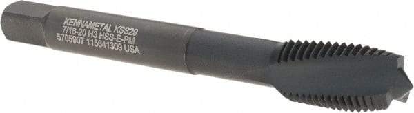 Kennametal - 7/16-20 UNF 2 Flute Plug Spiral Flute Tap - Vanadium High Speed Steel, Oxide Finish, 3-5/32" OAL, Left Hand Flute, Right Hand Thread, H3, Series T690 - Caliber Tooling