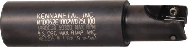 Kennametal - 3/4" Cut Diam, 0.398" Max Depth of Cut, 3/4" Shank Diam, 3.13" OAL, Indexable Square Shoulder End Mill - EC10.., EP10.. Inserts, Weldon Shank, 0° Lead Angle, Through Coolant - Caliber Tooling