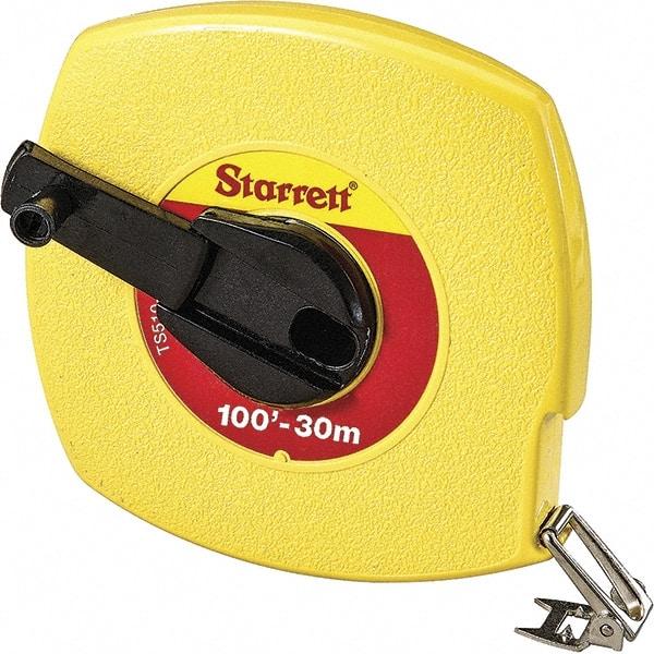 Starrett - 100' x 3/8" Yellow Blade Tape Measure - 1/8" & 1mm Graduation, L6 Graduation Style, Yellow Case - Caliber Tooling