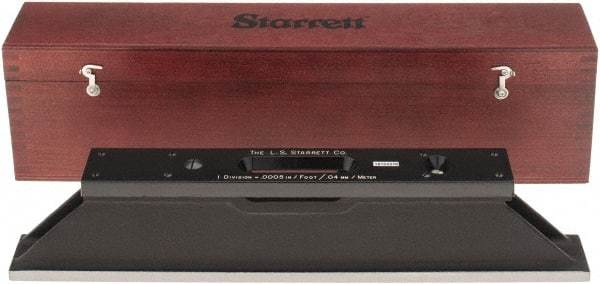 Starrett - 15" Long, 0.0005" Graduation Sensitivity per 10", 2 Vials, Master Precision Level - Cast Iron, 1/64" Base Flatness, 1-5/8" Wide x 3" High - Caliber Tooling