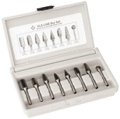 Cle-Line - 8 Piece, 1/4" Shank Burr Set - Solid Carbide, Multiple Head Shapes - Caliber Tooling