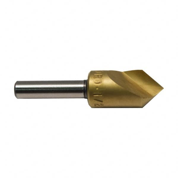 M.A. Ford - 5/8" Head Diam, 1/4" Shank Diam, 1 Flute 120° High Speed Steel Countersink - TiN Finish, 2-1/4" OAL - Caliber Tooling