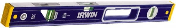 Irwin - Magnetic 24" Long 3 Vial Box Beam Level - Aluminum, Blue/Yellow, 1 Level & 2 Plumb Vials - Caliber Tooling