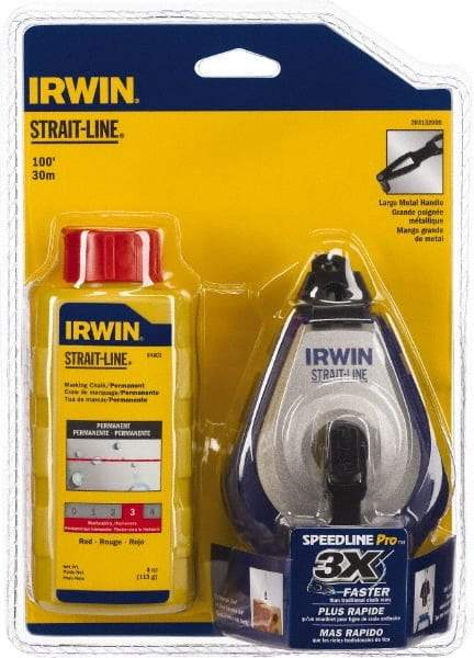 Irwin - 100' Long Reel & Chalk Set - Red, Includes (1) 4 oz Permanent Red Chalk (3.5:1) & (1) SPEEDLINE Pro Chalk Reel - Caliber Tooling