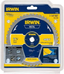 Irwin Blades - 7-1/4" Diam, 5/8" Arbor Hole Diam, 48 Tooth Wet & Dry Cut Saw Blade - Carbide-Tipped, Smooth Action, Standard Round Arbor - Caliber Tooling